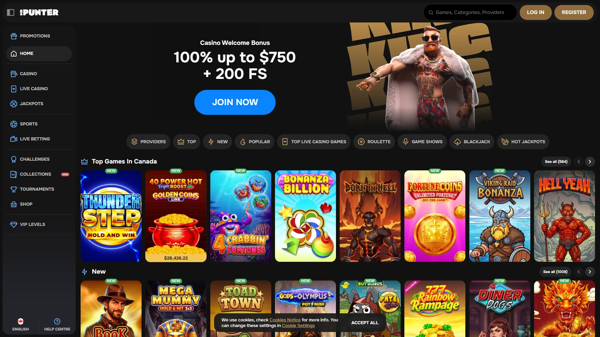 Mr Punter casino lobby on desktop